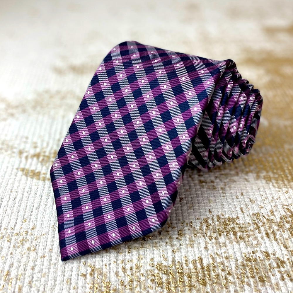 CHAPS Men’s Navy & Purple Plaid Silk Necktie | Office Business Work Formal